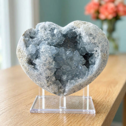 Celestite Geode Heart 3.5" Blue Crystal Cluster from Madagascar