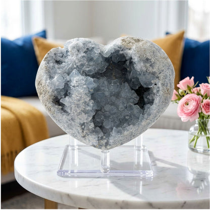 Celestite Geode Heart 3.5" Blue Crystal Cluster from Madagascar