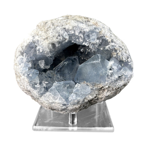 Natural Celestite Crystal Geode Calming Blue Healing Stone for Meditation, Chakra Balancing, Energy Work & Home Décor - RGD777
