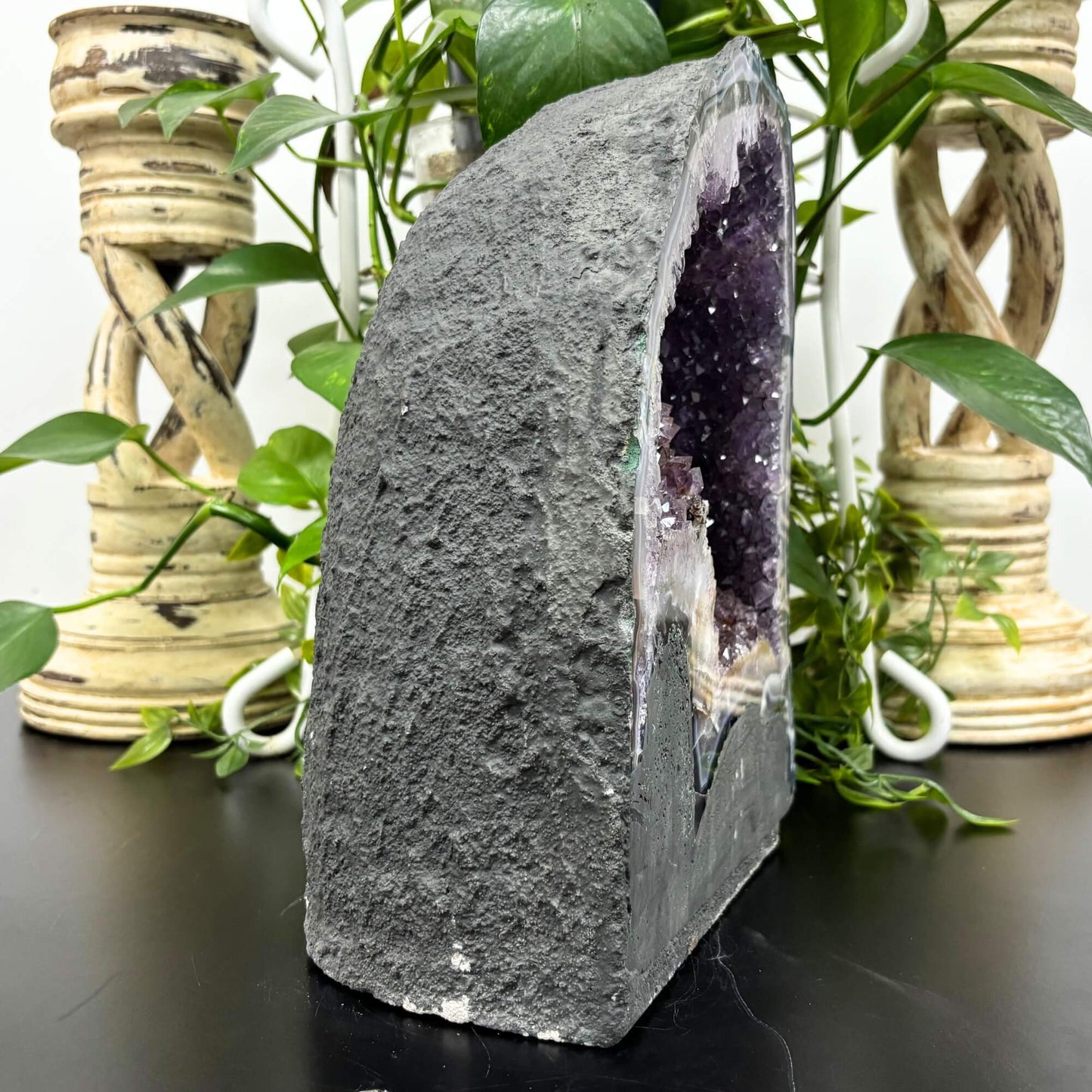 Natural Amethyst Geode with Calcite 11 Inches Rare Purple Crystal Cluster with Calcite Formations for Healing, Meditation, Energy Work & Home Decor Display - RGD790