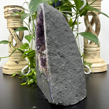 Natural Amethyst Geode with Calcite 11 Inches Rare Purple Crystal Cluster with Calcite Formations for Healing, Meditation, Energy Work & Home Decor Display - RGD790