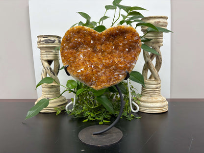 Natural Citrine Crystal Geode Heart Unique Raw Healing Stone Cluster for Positive Energy, Decor and Gifting