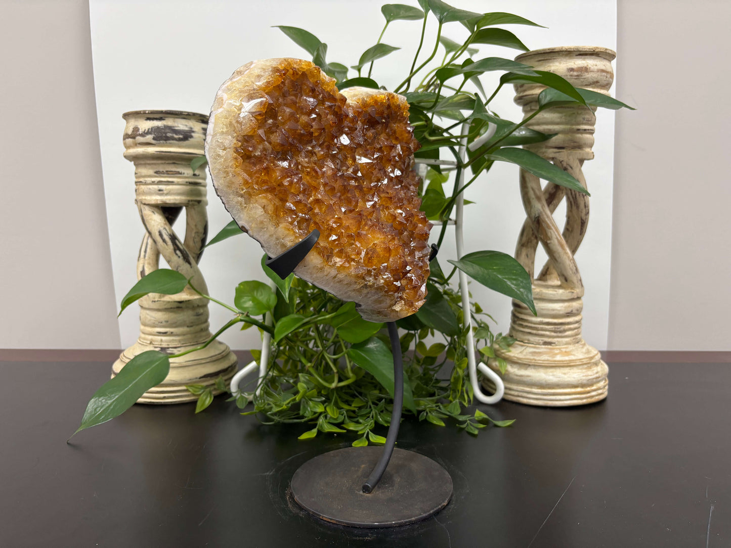 Natural Citrine Crystal Geode Heart Unique Raw Healing Stone Cluster for Positive Energy, Decor and Gifting