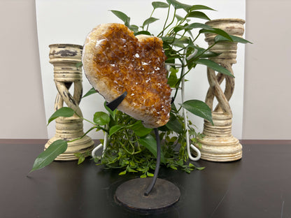 Natural Citrine Crystal Geode Heart Unique Raw Healing Stone Cluster for Positive Energy, Decor and Gifting