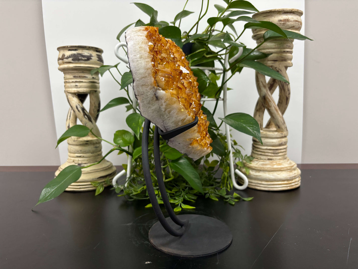 Natural Citrine Heart-Shaped Crystal Geode Cluster with Raw Golden Quartz Points for Home Decor
