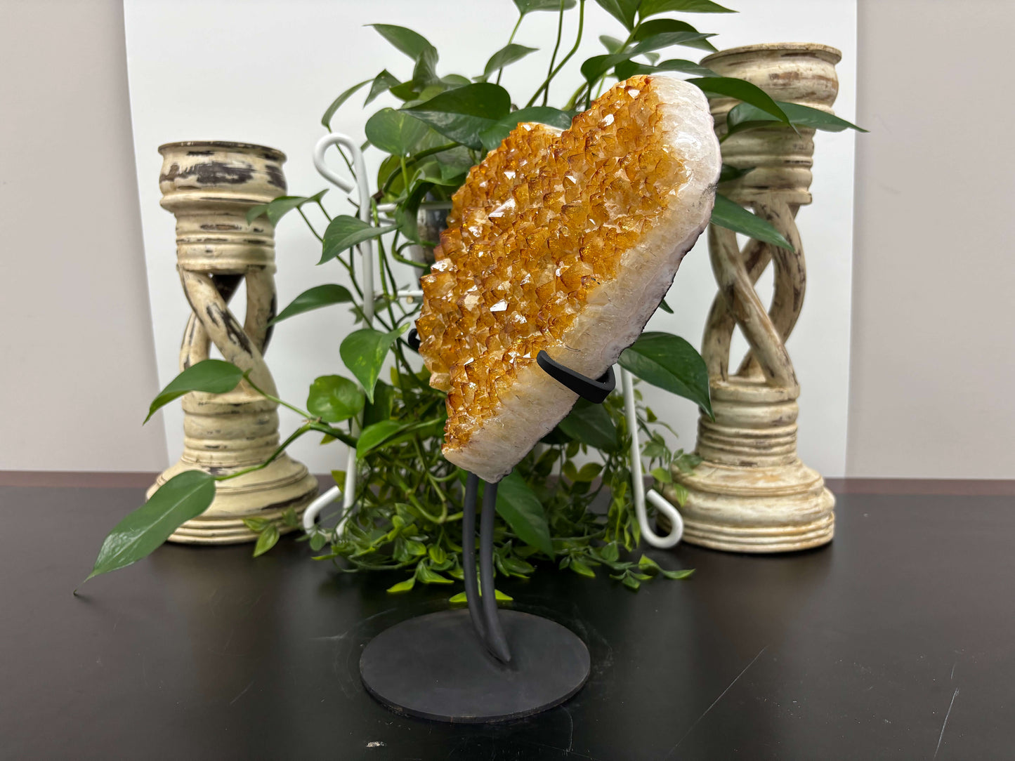 Natural Citrine Heart-Shaped Crystal Geode Cluster with Raw Golden Quartz Points for Home Decor