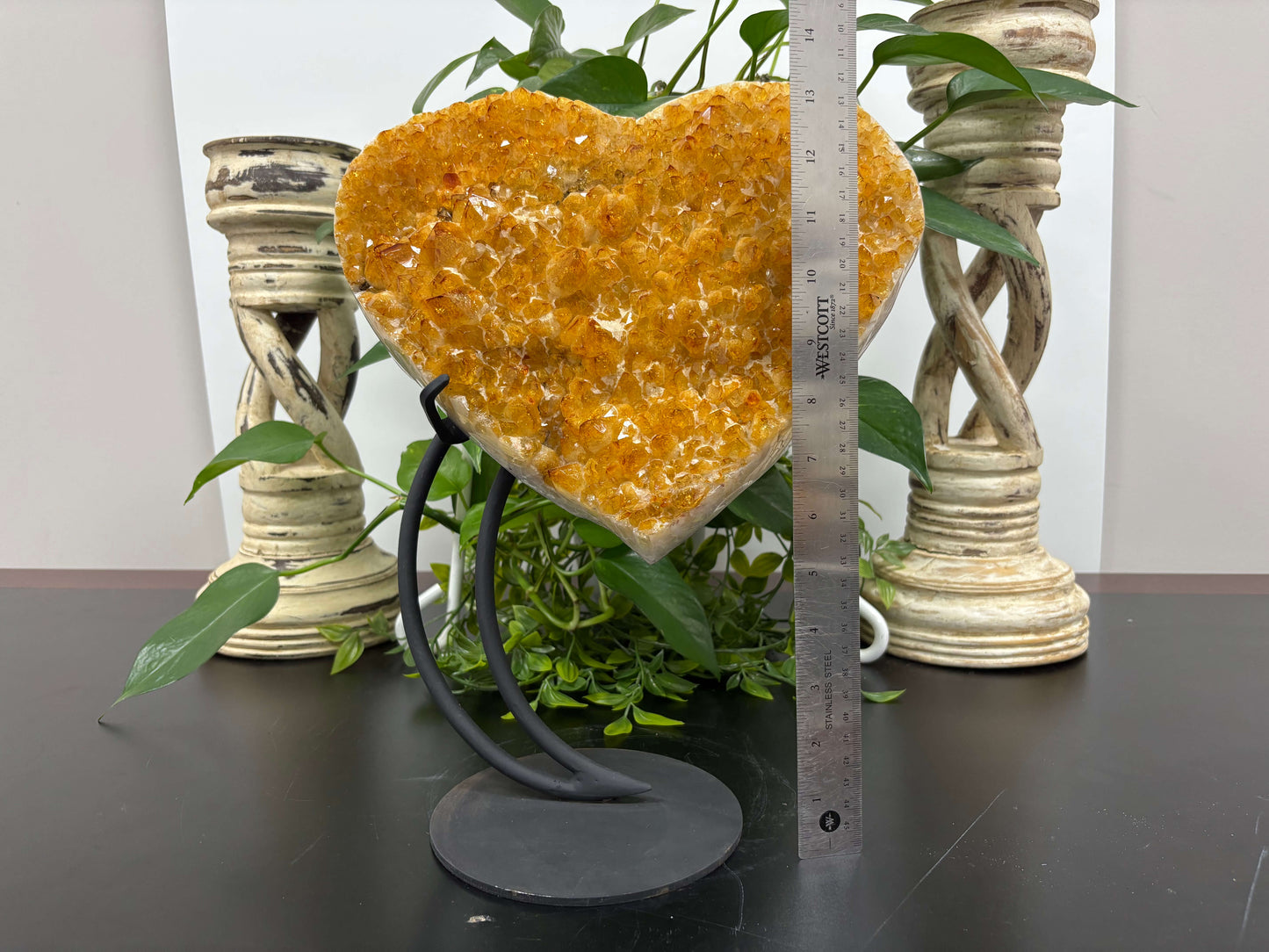 Natural Citrine Heart-Shaped Crystal Geode Cluster with Raw Golden Quartz Points for Home Decor