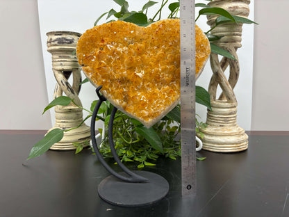 Natural Citrine Heart-Shaped Crystal Geode Cluster with Raw Golden Quartz Points for Home Decor