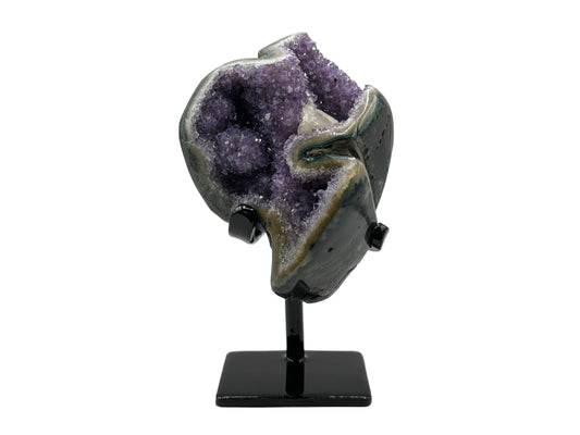 Natural Amethyst and Calcite Crystal Geode on Stand for Decorative Display, Meditation & Healing - RGD822