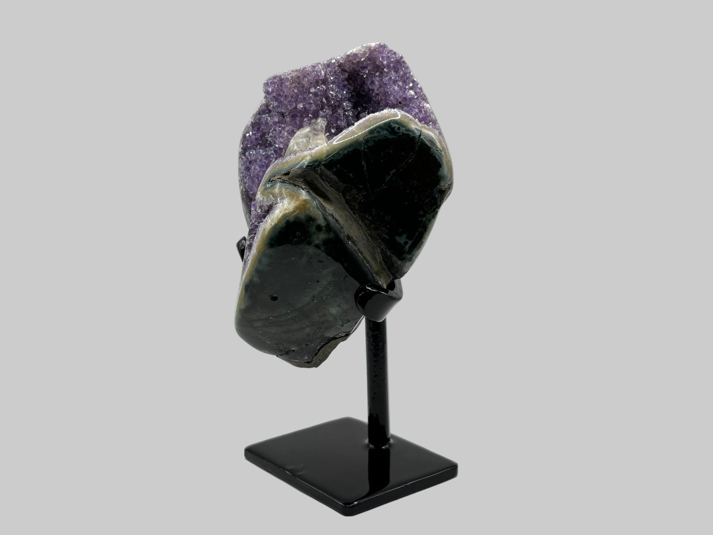 Natural Amethyst and Calcite Crystal Geode on Stand for Decorative Display, Meditation & Healing - RGD822
