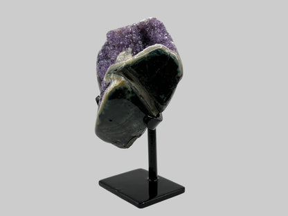 Natural Amethyst and Calcite Crystal Geode on Stand for Decorative Display, Meditation & Healing - RGD822