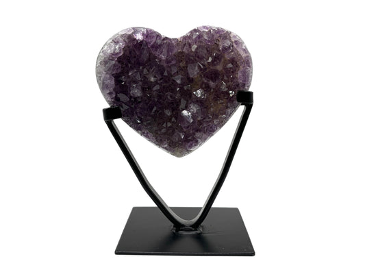 Natural Purple Amethyst Heart-Shaped Crystal Geode on Stand for Home Decor, Meditation & Healing - RGD823