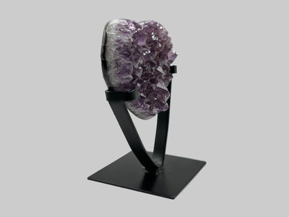 Natural Purple Amethyst Heart-Shaped Crystal Geode on Stand for Home Decor, Meditation & Healing - RGD823