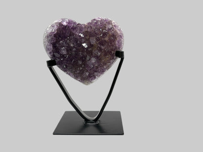 Natural Purple Amethyst Heart-Shaped Crystal Geode on Stand for Home Decor, Meditation & Healing - RGD823