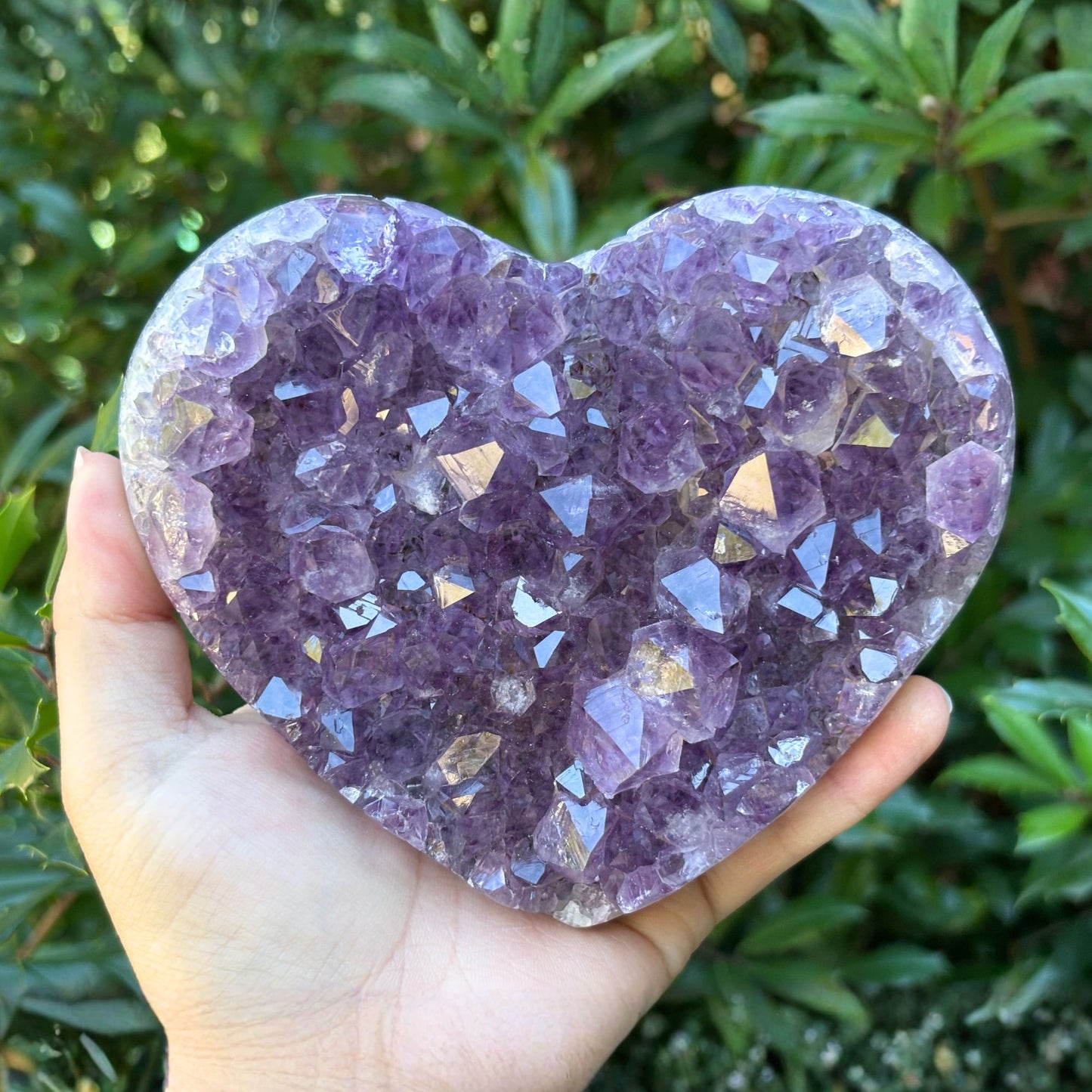 Purple Amethyst Heart-Shaped Crystal Geode on Stand - Gem Avenue Retail