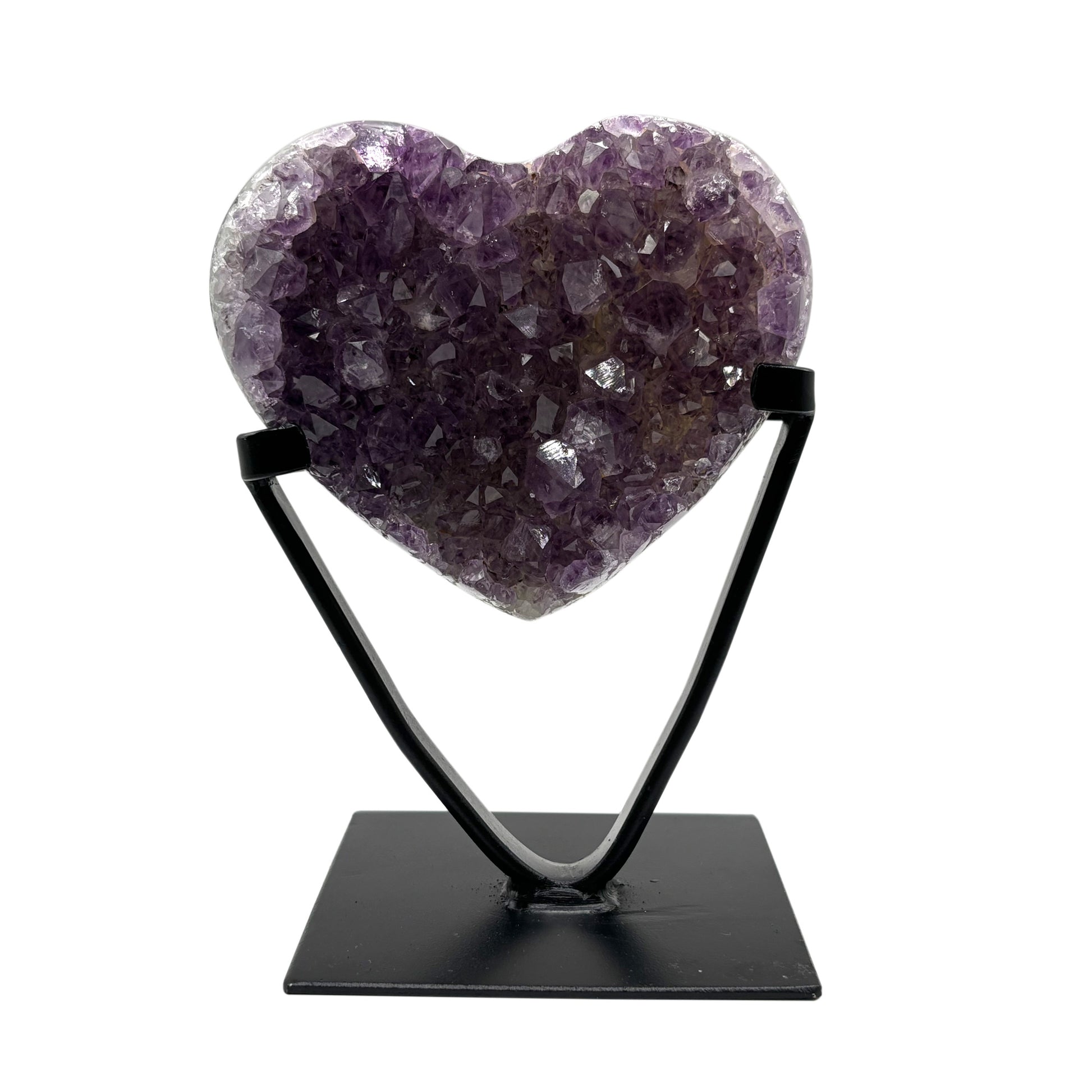 Purple Amethyst Heart-Shaped Crystal Geode on Stand - Gem Avenue Retail