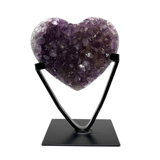 Purple Amethyst Heart-Shaped Crystal Geode on Stand - Gem Avenue Retail