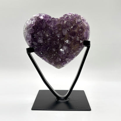 Purple Amethyst Heart-Shaped Crystal Geode on Stand - Gem Avenue Retail