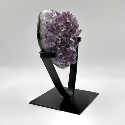 Purple Amethyst Heart-Shaped Crystal Geode on Stand - Gem Avenue Retail