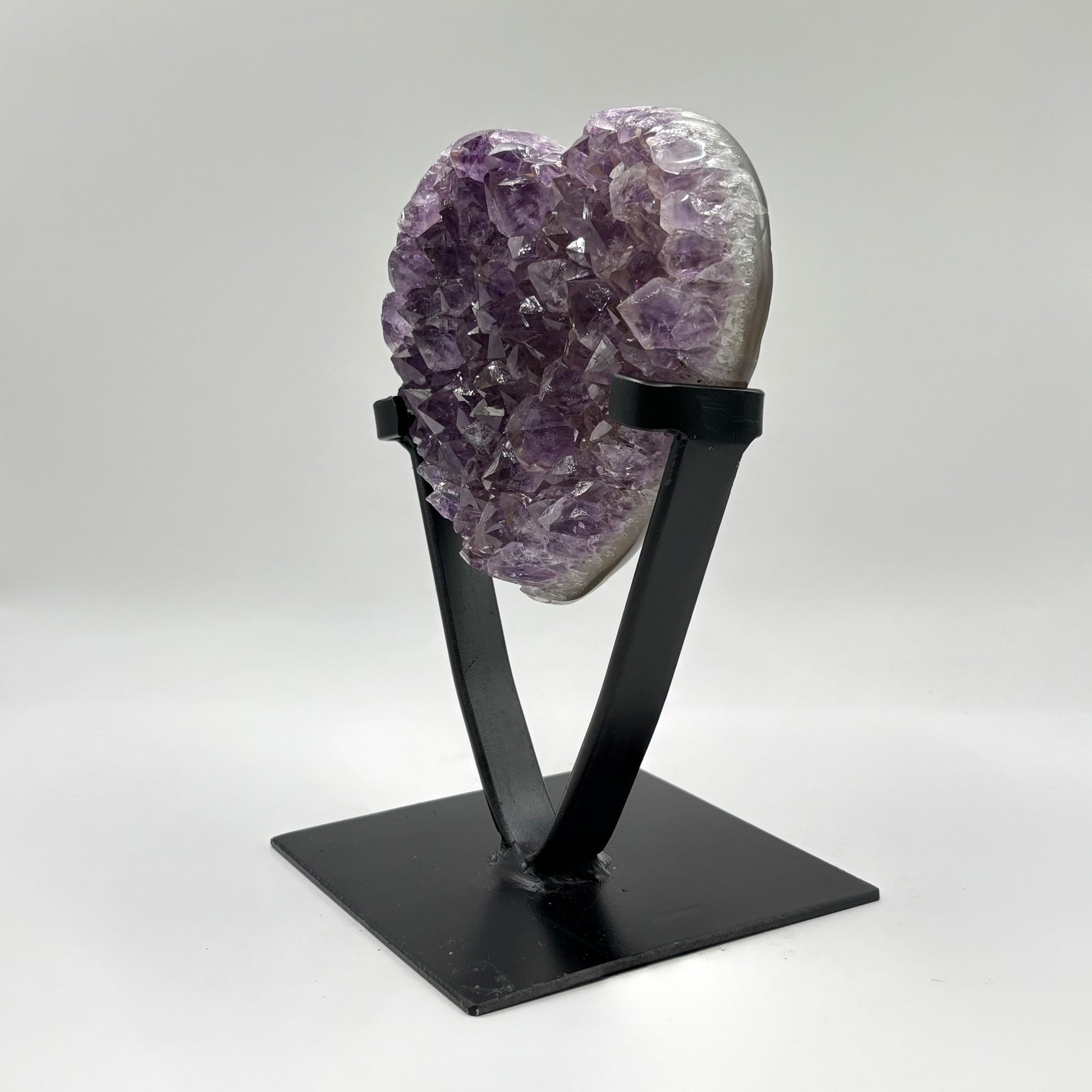 Purple Amethyst Heart-Shaped Crystal Geode on Stand - Gem Avenue Retail