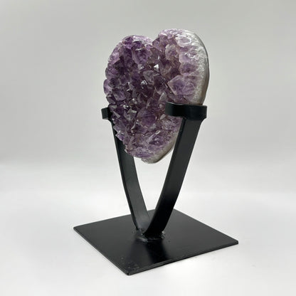 Purple Amethyst Heart-Shaped Crystal Geode on Stand - Gem Avenue Retail