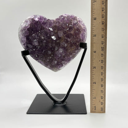 Purple Amethyst Heart-Shaped Crystal Geode on Stand - Gem Avenue Retail