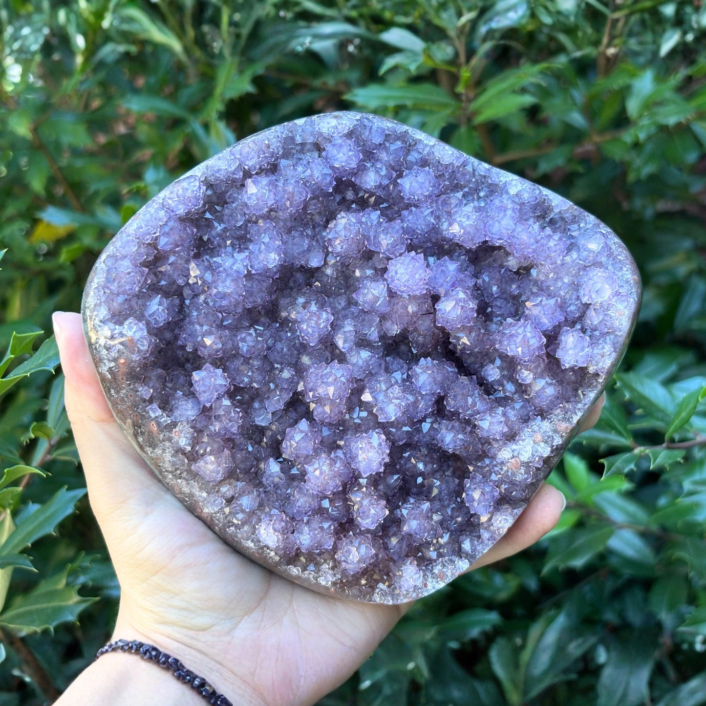 Natural Purple Amethyst Geode on Stand for Home Decor, Meditation, and Healing Crystal Display - RGD824