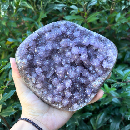 Natural Purple Amethyst Geode on Stand for Home Decor, Meditation, and Healing Crystal Display - RGD824