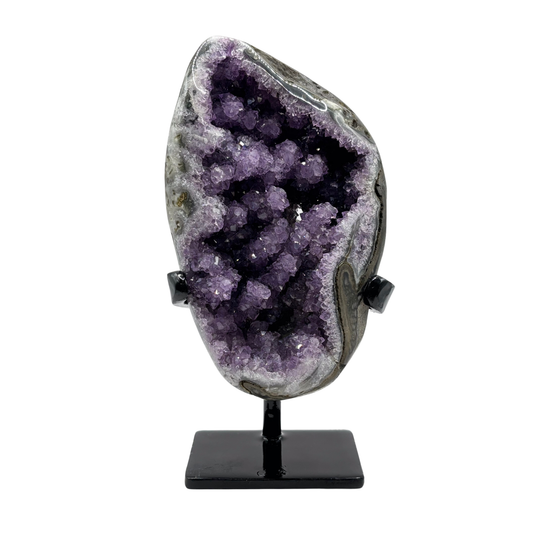 Natural Dark Purple Amethyst Crystal Geode on Stand for Meditation, Relaxation, Home Decor & Crystal Collection - RGD825