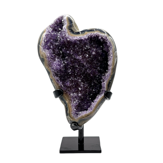 Natural Amethyst Geode on Stand for Healing, Energy Balance, Meditation, Home Decor & Crystal Collection - RGD827