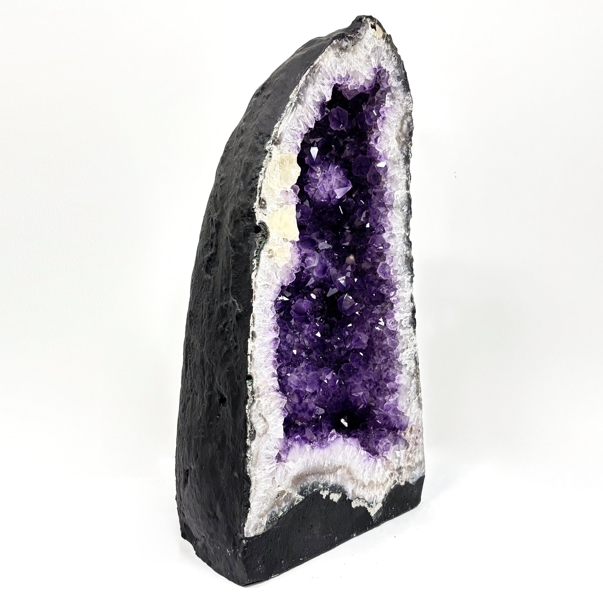 Dark Purple Amethyst with Calcite Crystal Geode - Gem Avenue Retail