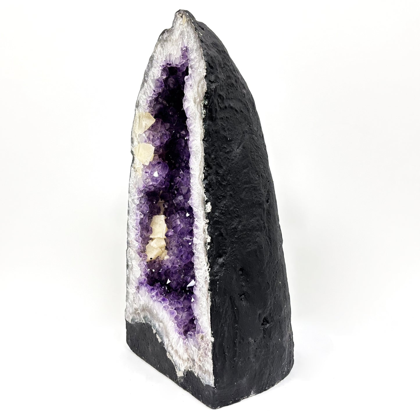 Dark Purple Amethyst with Calcite Crystal Geode - Gem Avenue Retail
