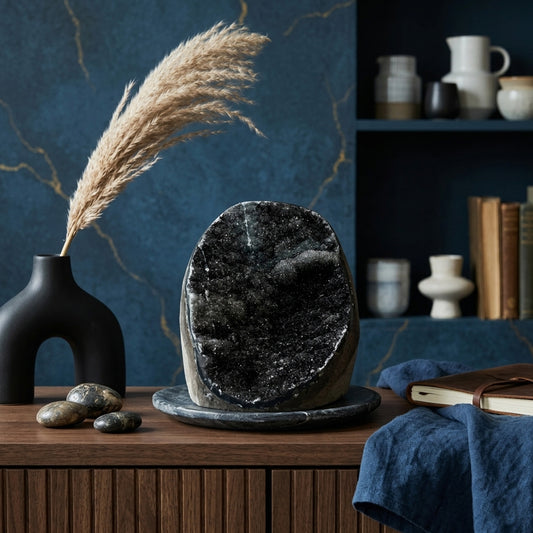 Natural Galaxy Black Amethyst Crystal Geode for Energy Healing, Meditation, Home Decor & Crystal Collection - RGD831