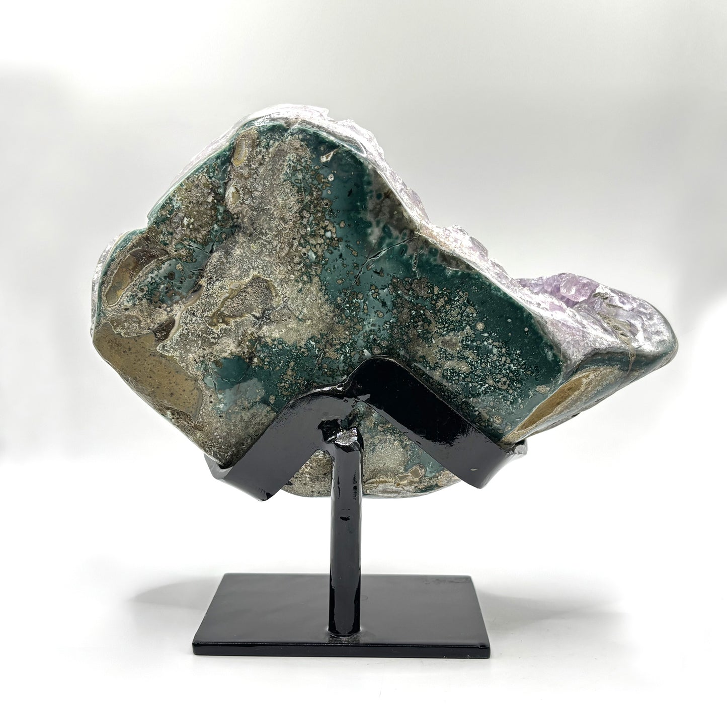 Natural Amethyst and Calcite Crystal Geode on Stand - Gem Avenue Retail