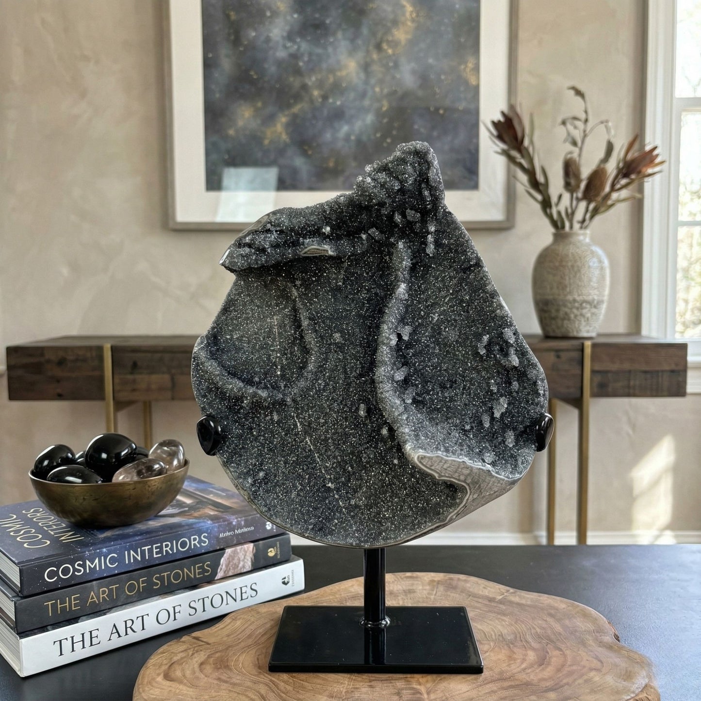 Natural Galaxy Black Amethyst Crystal Geode for Meditation & Home Decor - RGD834