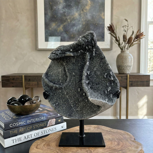 Natural Galaxy Black Amethyst Crystal Geode for Meditation & Home Decor - RGD834