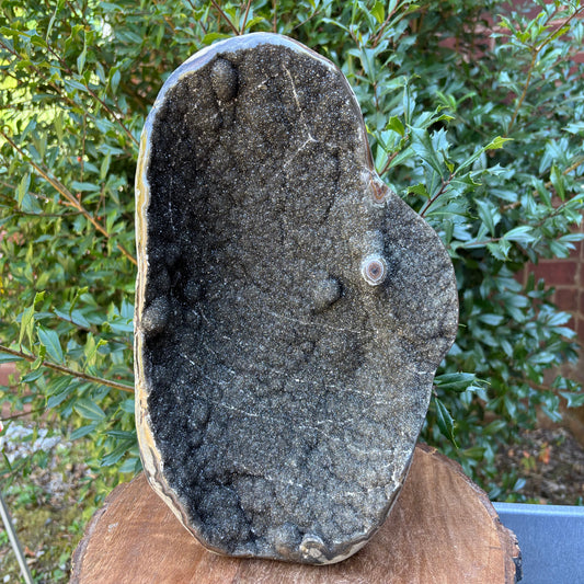 Natural Black Galaxy Amethyst Crystal Geode on Stand for Energy, Meditation, Healing & Home Decor - RGD836