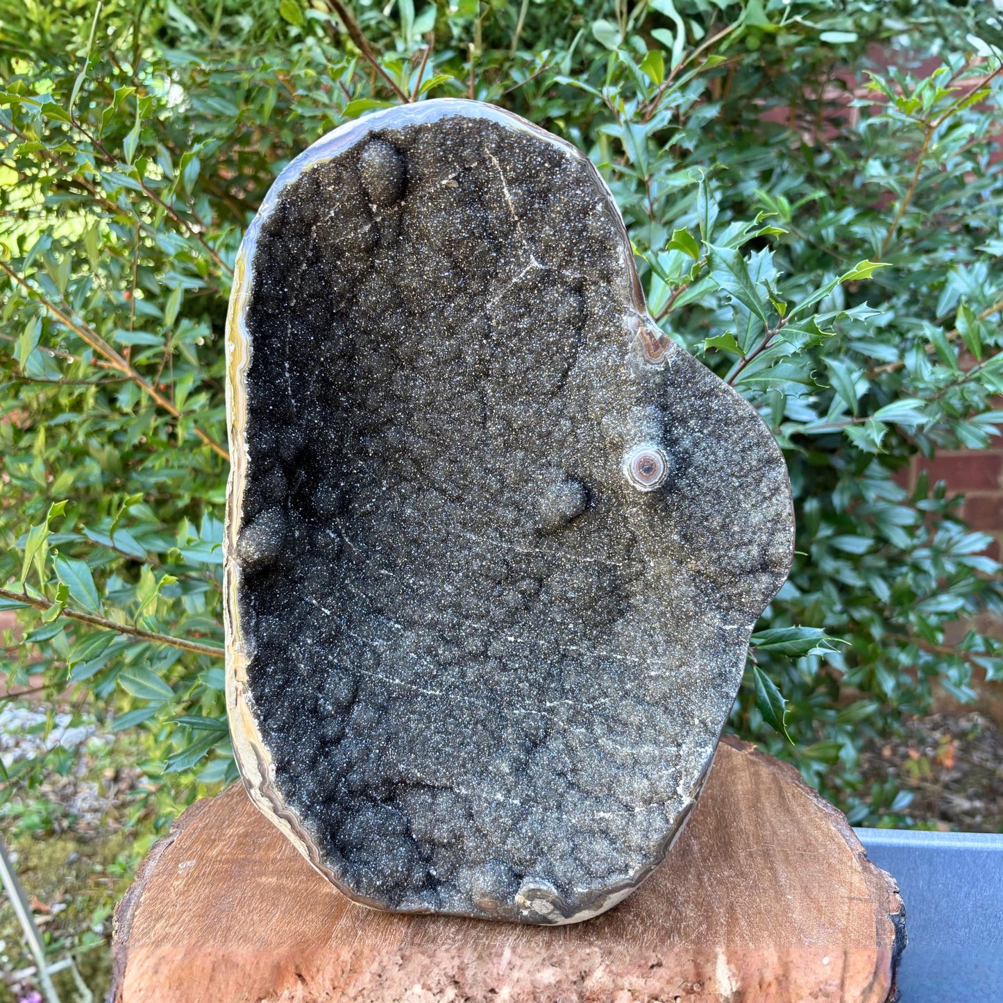 Galaxy Black Amethyst Crystal Geode on Stand - Gem Avenue Retail