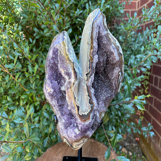 Natural Purple Amethyst Crystal Geode on Stand for Energy Healing, Meditation, Home Decor & Crystal Collection - RGD837