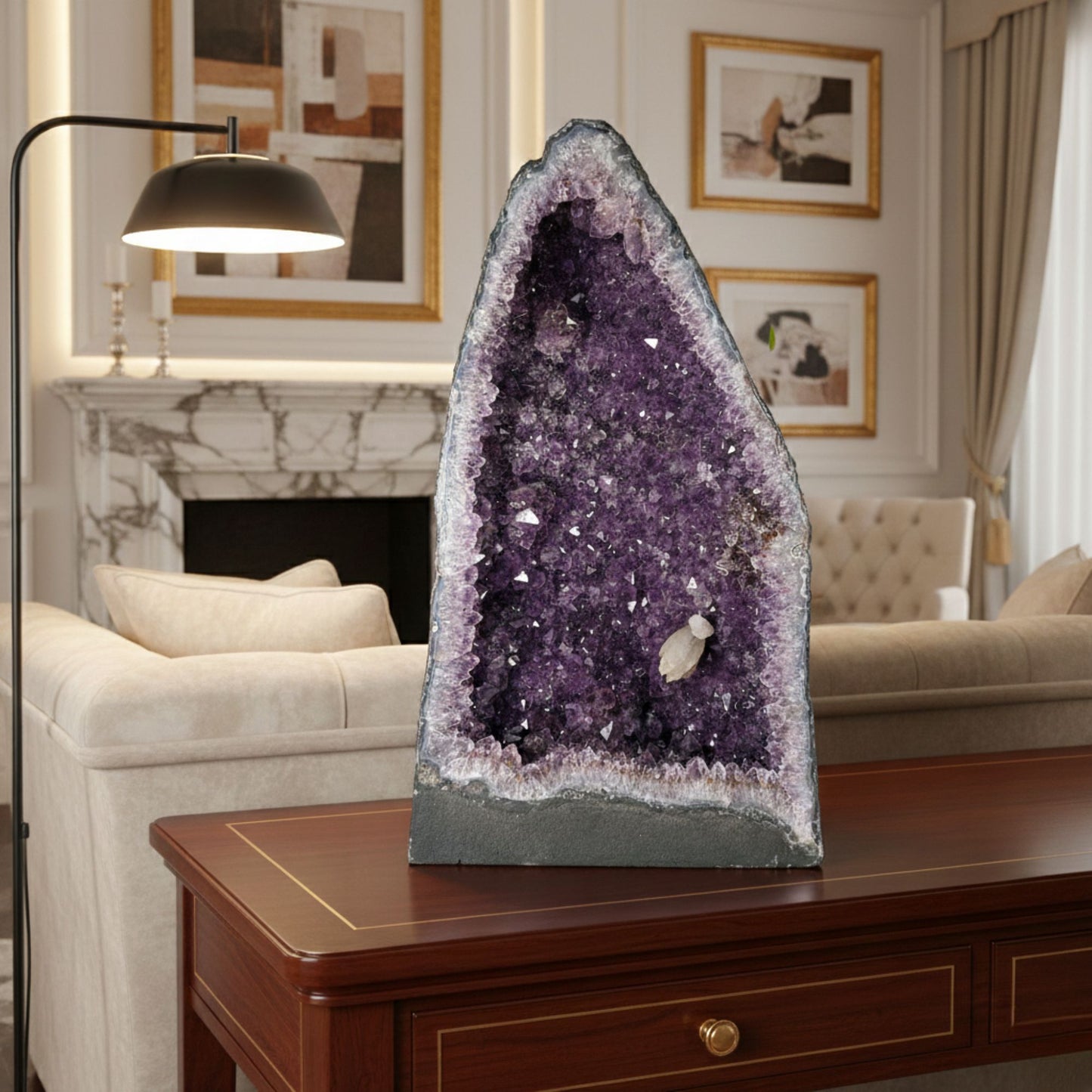 Natural Deep Purple Amethyst Cathedral Crystal Geode Cluster for Home Decor & Display - RGD842