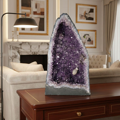 Natural Deep Purple Amethyst Cathedral Crystal Geode Cluster for Home Decor & Display - RGD842