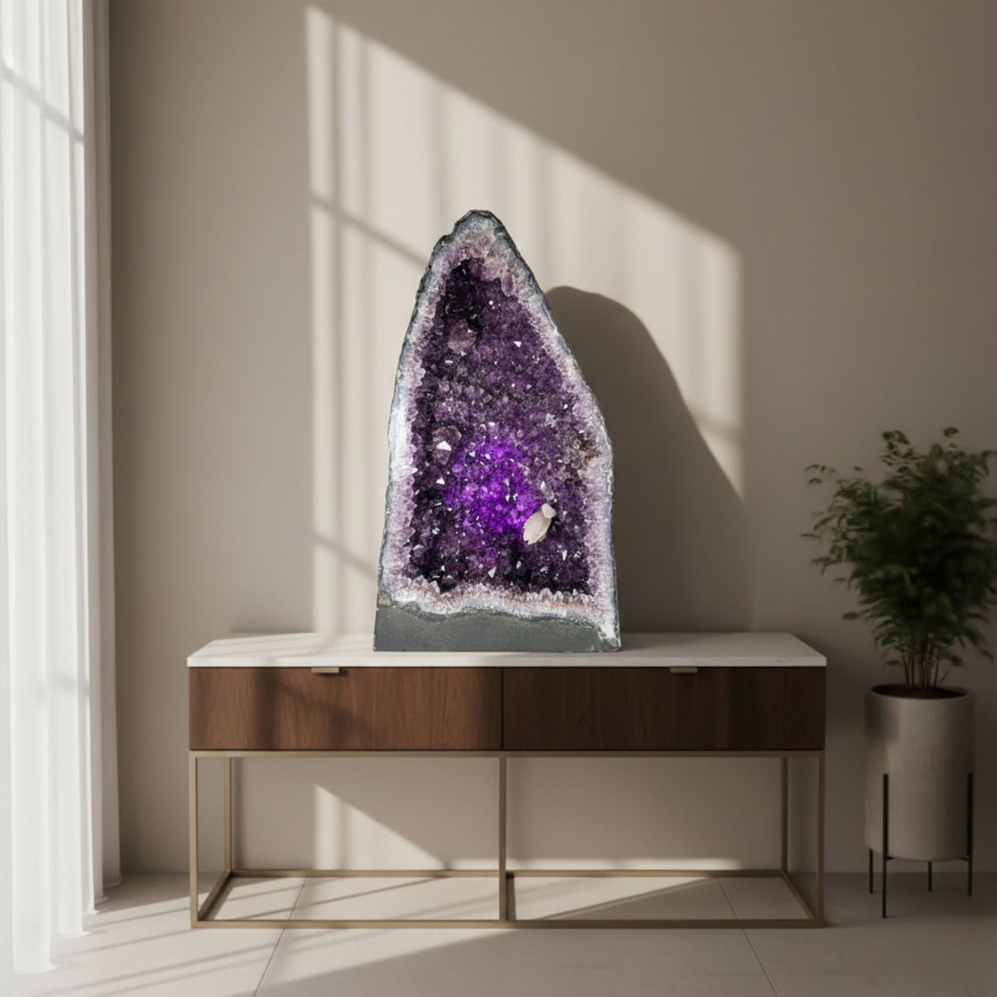 Natural Deep Purple Amethyst Cathedral Crystal Geode Cluster for Home Decor & Display - RGD842