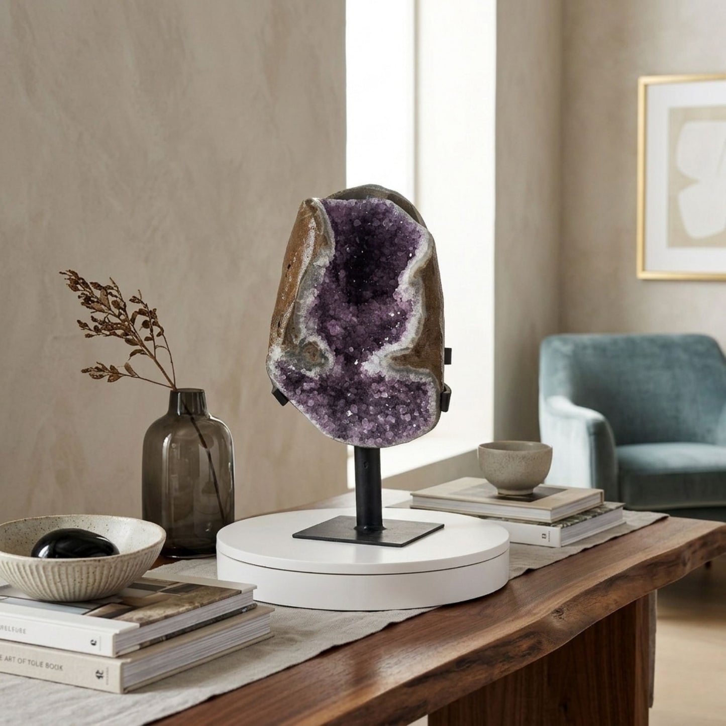 Uruguayan Amethyst Cathedral Geode Multi Angle Purple & Black Formation with Vibrant Crystal Faces on Stand - RGD860