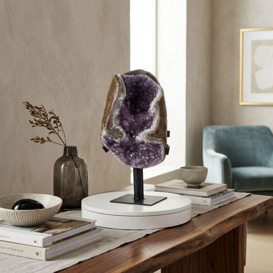 Uruguayan Amethyst Cathedral Geode Multi Angle Purple & Black Formation with Vibrant Crystal Faces on Stand - RGD860