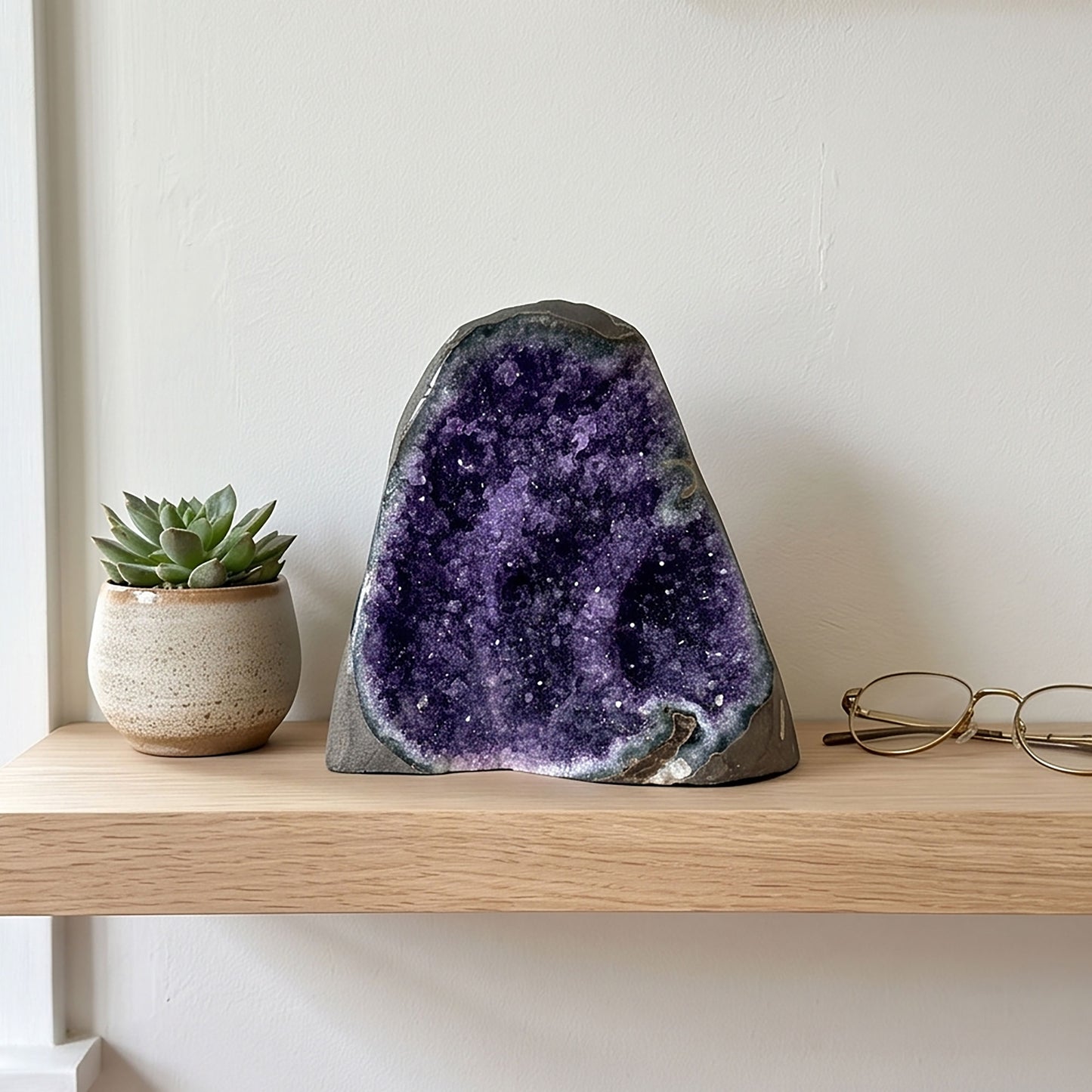 Amethyst Geode Cluster Standing Cut Base Brazil 6.25" Tall