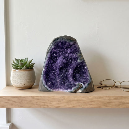 Amethyst Geode Cluster Standing Cut Base Brazil 6.25" Tall