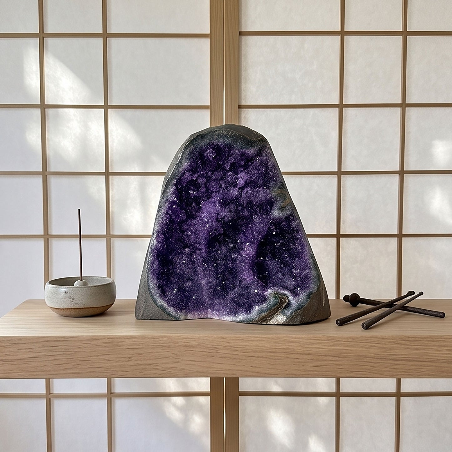 Amethyst Geode Cluster Standing Cut Base Brazil 6.25" Tall