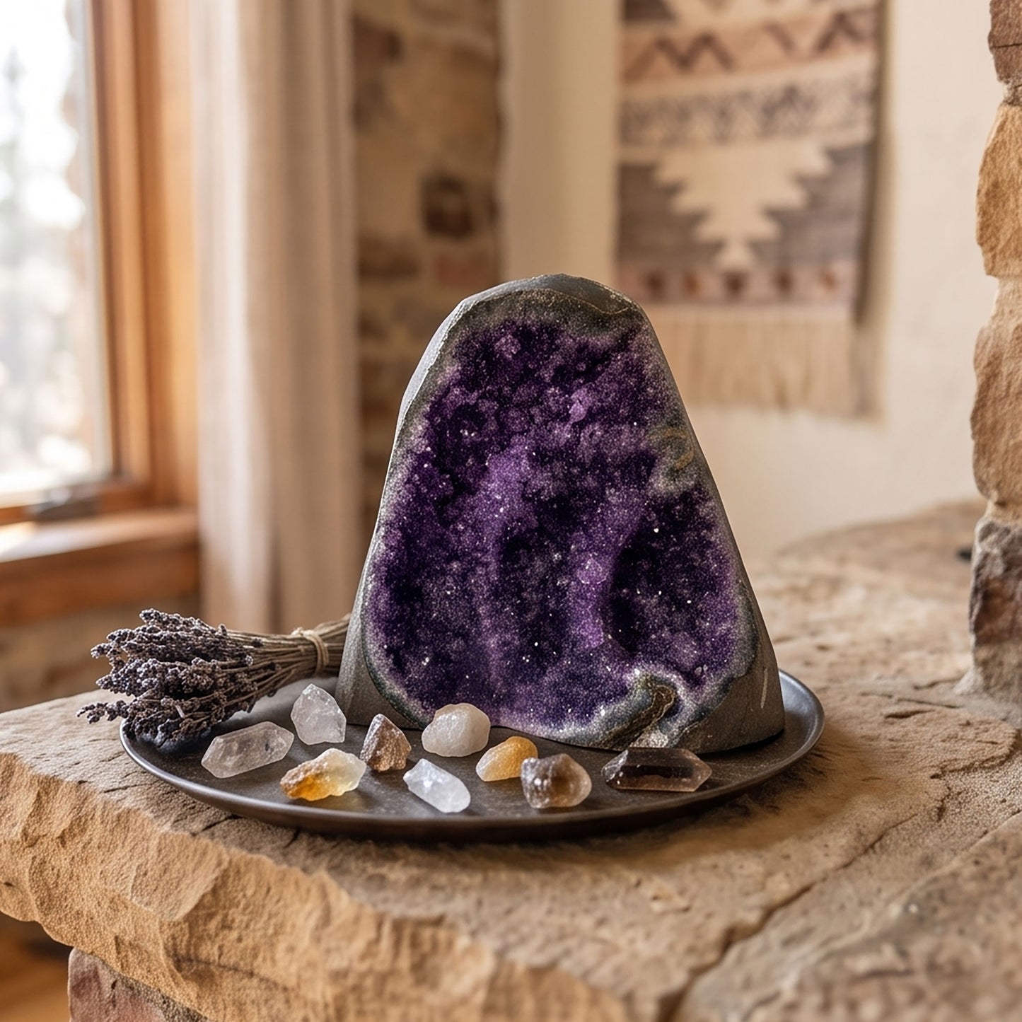 Amethyst Geode Cluster Standing Cut Base Brazil 6.25" Tall