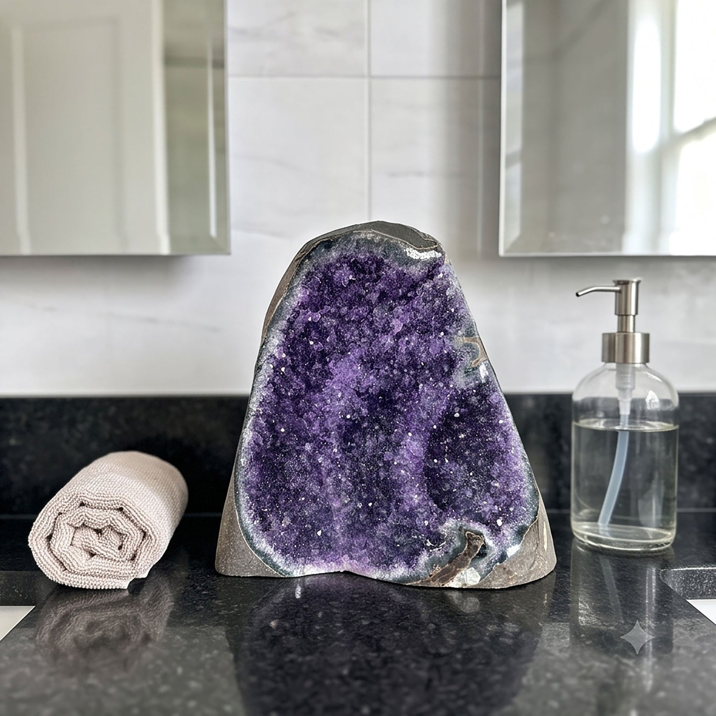 Amethyst Geode Cluster Standing Cut Base Brazil 6.25" Tall