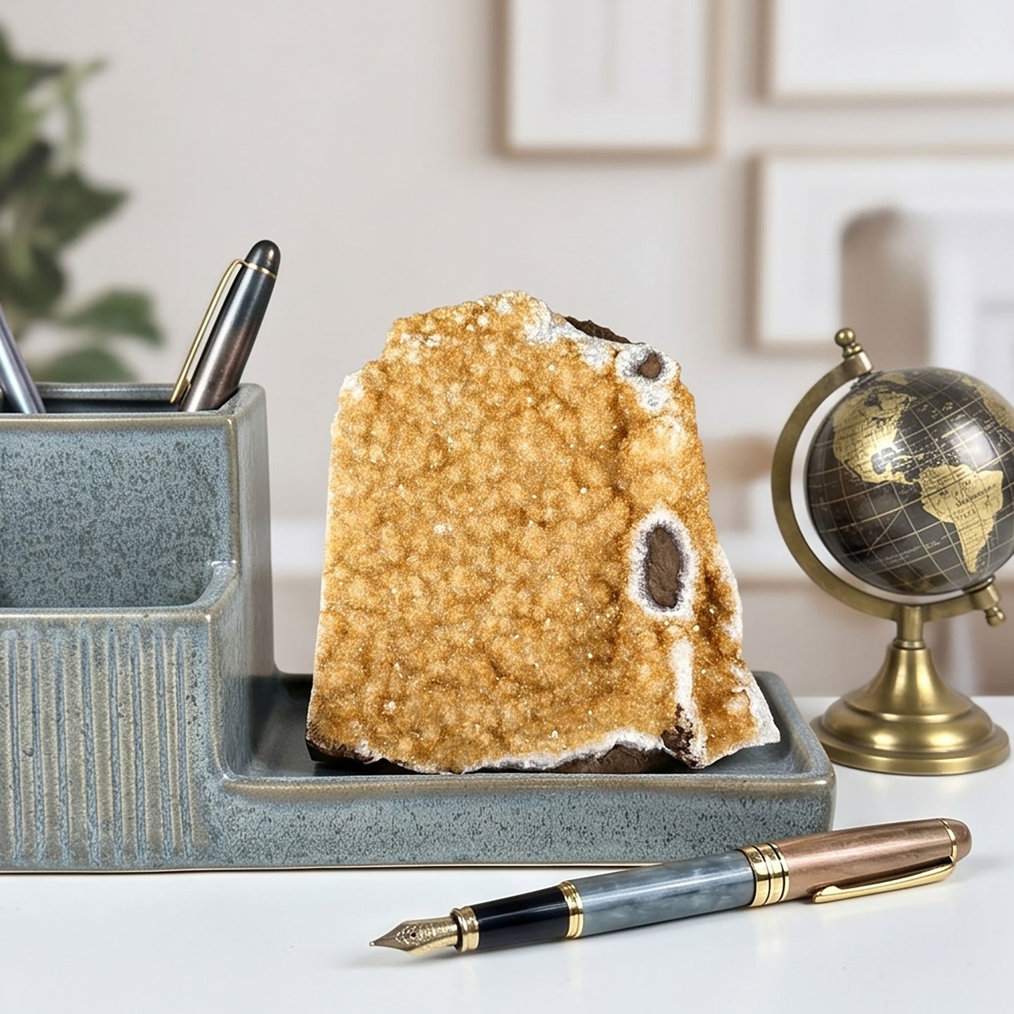 Natural Citrine Druzy Geode Cluster Unique Crystal Display Piece